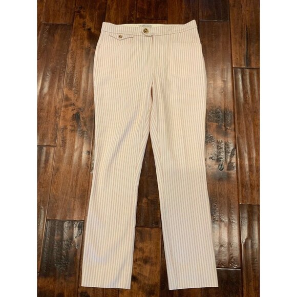 By Anthropologie "The Essential Slim" Red & White Pinstriped Pants, Size 2 (US) - Picture 1 of 6